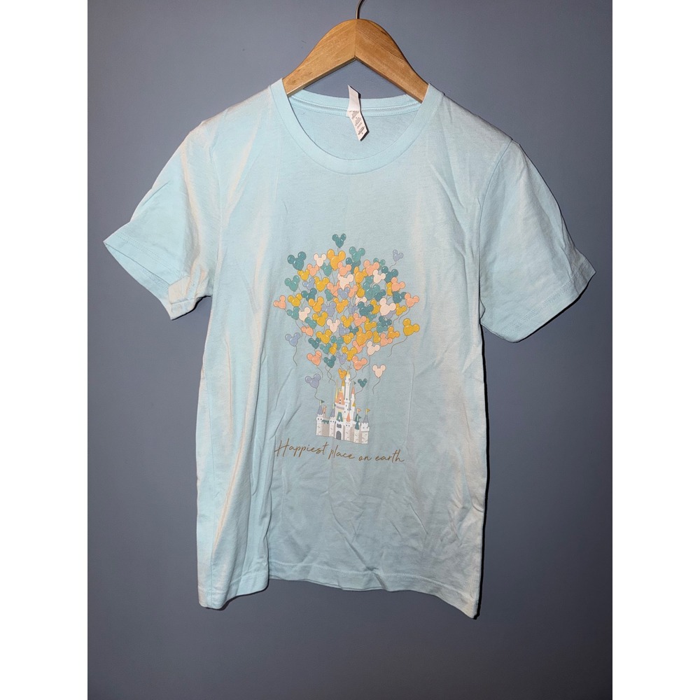 Bella Canvas Disney Castle Mickey Balloons‎ T-Shirt Blue Happiest Place On Earth